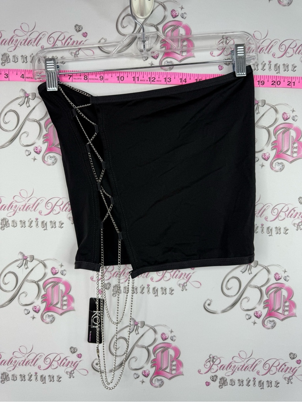 KOY skirt lace up chain Black Mini Skirt with Side Chain Lace-Up